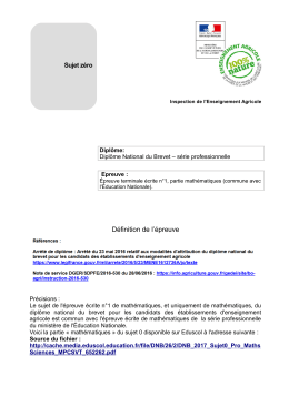 Sujet Zero : Epreuve terminale &eacute;crite n&deg;1, partie
