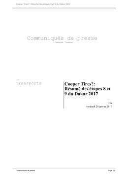 Cooper Tires?: R&eacute;sum&eacute; des &eacute;tapes 8 et 9 du Dakar 2017