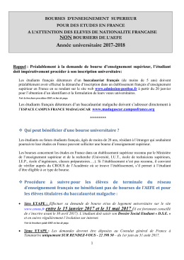 Info DSE 2017-2018 non boursiers AEFE et bac malagache