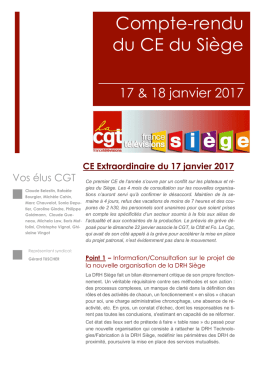 Compte-rendu du CE du Si&egrave;ge - CGT France T&eacute;l&eacute;visions Si&egrave;ge