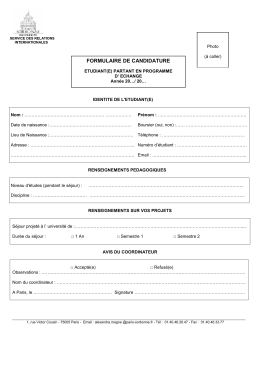 Formulaire de candidature partants - Universit&eacute; Paris