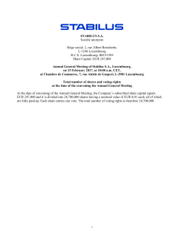 STABILUS S.A. Soci&eacute;t&eacute; anonyme Si&egrave;ge social: 2, rue Albert