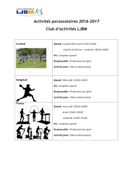 Activités parascolaires 2016–2017 Club d`activités LJBM