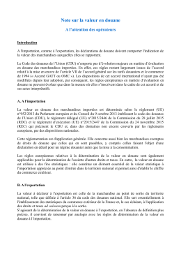 Note sur la valeur en douane