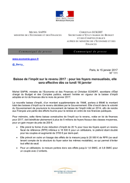 Baisse de l`impôt sur le revenu 2017 : pour les foyers mensualisés