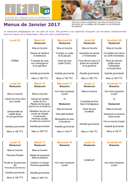 Téléchargez le menu de janvier