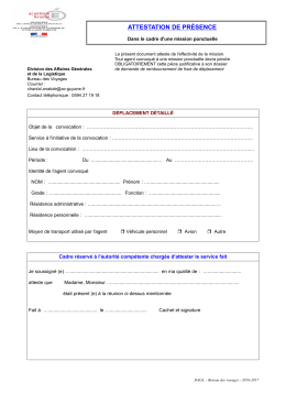 ATTESTATION DE PR&Eacute;SENCE