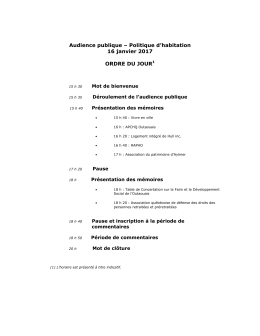 Audience publique – Politique d`habitation 16 janvier 2017 ORDRE