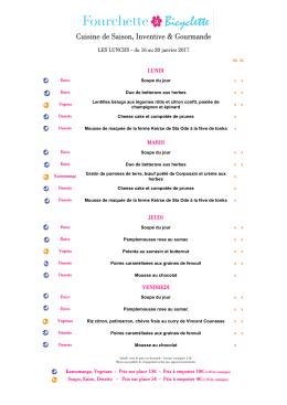 Menu de la semaine du 16 au 20 Janvier