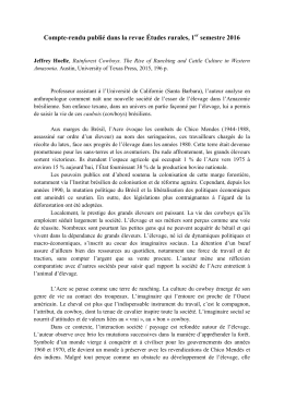 Compte-rendu publié dans la revue Études rurales, 1 semestre 2016