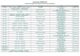 Vendredi 20 JANVIER 2017 L`horaire des gardes suivantes