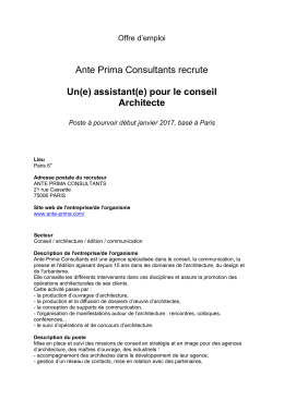 Ante Prima Consultants recrute Un(e) assistant(e) pour le conseil