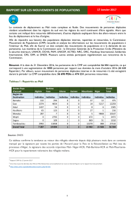 RAPPORT SUR LES MOUVEMENTS DE POPULATIONS