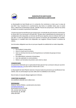 Poste de Technicien en loisir au camp de jour 2017