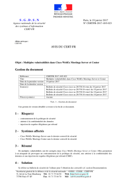 SGDSN AVIS DU CERT-FR Gestion du document 1 - Certa