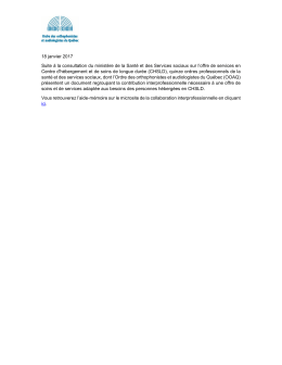 18 janvier 2017 Suite &agrave; la consultation du minist&egrave;re de la Sant&eacute; et