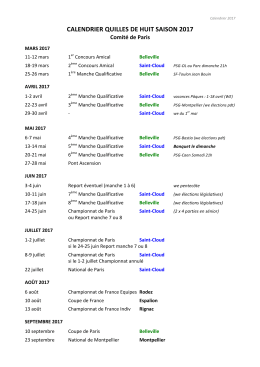 CALENDRIER QUILLES DE HUIT SAISON 2017