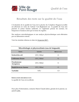 Résultats des tests sur la qualité de l`eau - Ville de Pont