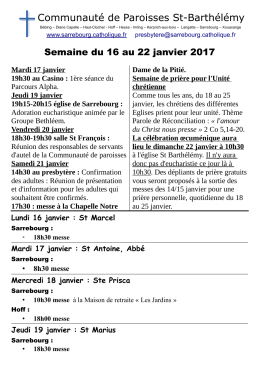 Feuillet du 16 au 22 janvier 2016 - Communauté de Paroisses Saint
