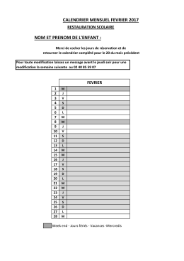 calendrier mensuel fevrier 2017 nom et prenom de l`enfant