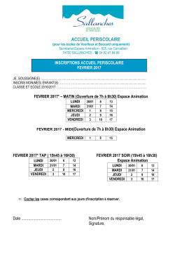 Inscription F&eacute;vrier 2017