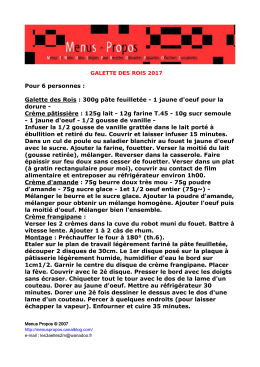 Pour 6 personnes : Galette des Rois : 300g pâte feuilletée