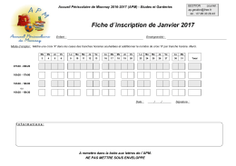 Fiche d&acute;inscription de Janvier 2017