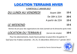 Tarifs terrains Hiver 2017