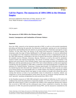 Call for Papers: The massacres of 1894-1896 in the Ottoman - H-Net