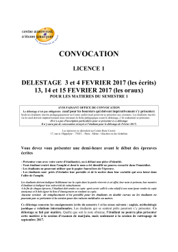 Convocation aux examens de d&eacute;lestage de f&eacute;vrier 2017