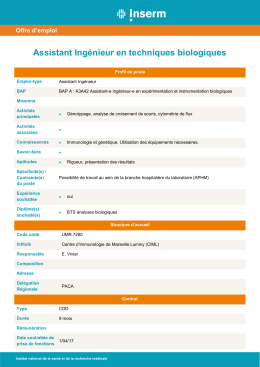 Assistant Ing&eacute;nieur en techniques biologiques