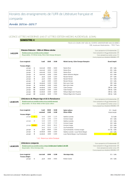 Horaires des enseignements de l`UFR de litt&eacute;rature de L2 S4