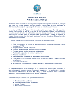 Opportunité d`emploi Aide-technicien, Biologie