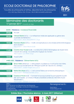 ECOLE DOCTORALE DE PHILOSOPHIE Séminaire des doctorants