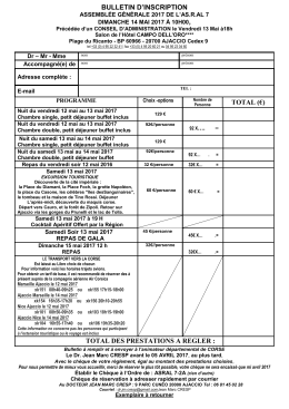 BULLETIN D INSCRIPTION AG CORSE MAI 2017 Cliquer ici.