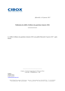Alfortville, le 18 janvier 2017 Publication du chiffre d