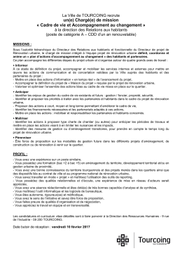 Annonce externe - Charg&eacute; de mission Cadre de vie