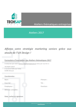 Formulaire d`inscription aux ateliers TECHSAP Ouest