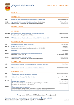 Agenda semaine du 23 au 29 janvier 2017