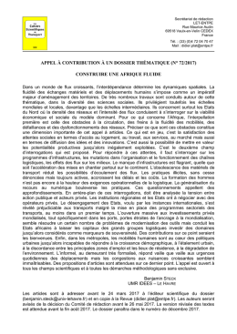 appel à contribution à un dossier thématique (n° 72/2017)