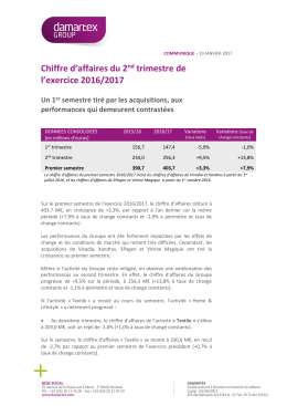 Chiffre d`affaires du 2nd trimestre de l`exercice 2016/2017 Un 1er