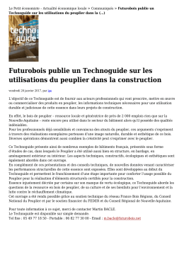 Futurobois publie un Technoguide sur les utilisations du peuplier