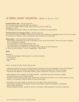 LE MENU SAINT VALENTIN - Mardi 14 février