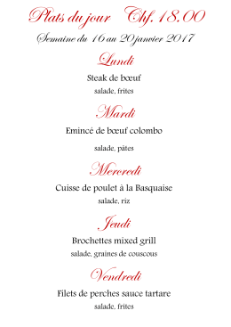 Plats du jour Chf.18.00