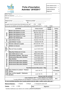 Fiche d`inscription Activit&eacute;s* 2016/2017