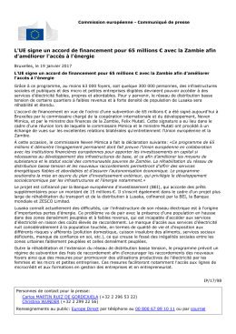 L`UE signe un accord de financement pour 65 millions