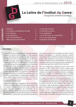 La Lettre de l`Institut du Genre