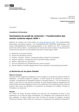 Conclusions du projet de recherche &laquo; Transformation des