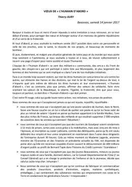 VŒUX DE « L`HUMAIN D`ABORD » Beauvais, samedi