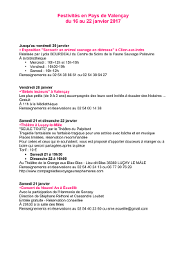 Festivit&eacute;s en Pays de Valen&ccedil;ay du 16 au 22 janvier 2017